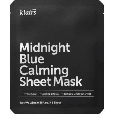 Dear, Klairs Маска для лица тканевая с охлаждающим эффектом - Midnight blue calming sheet mask, 25мл