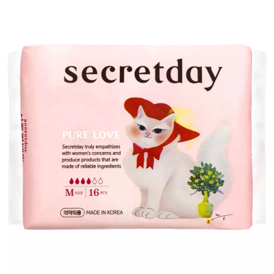 Ультратонкие дышащие  прокладки "Secretday pure love ", M size 16 шт. (24.5 см)