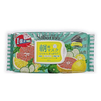 BCL Маска-салфетка для лица освежающая - Saborino morning face mask minty grapefruit, 32шт